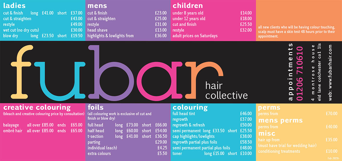 Price List Fubar Hair Collective